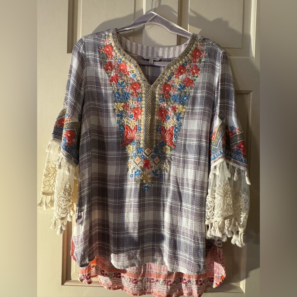 John Mark Colorful Embroidered Knit Top